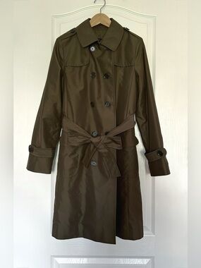 Uniqlo Olive Brown Double-Breasted Trench Coat with Tie Belt